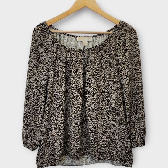MICHAEL Michael Kors Leopard Animal Print Blouse Top Size XL‎ Soft Stretchy - Picture 1 of 6